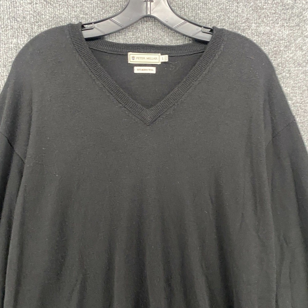 Peter Millar Sweater Mens L Black Merino Wool V-Neck Academia Casual Prep Office - Picture 2 of 7